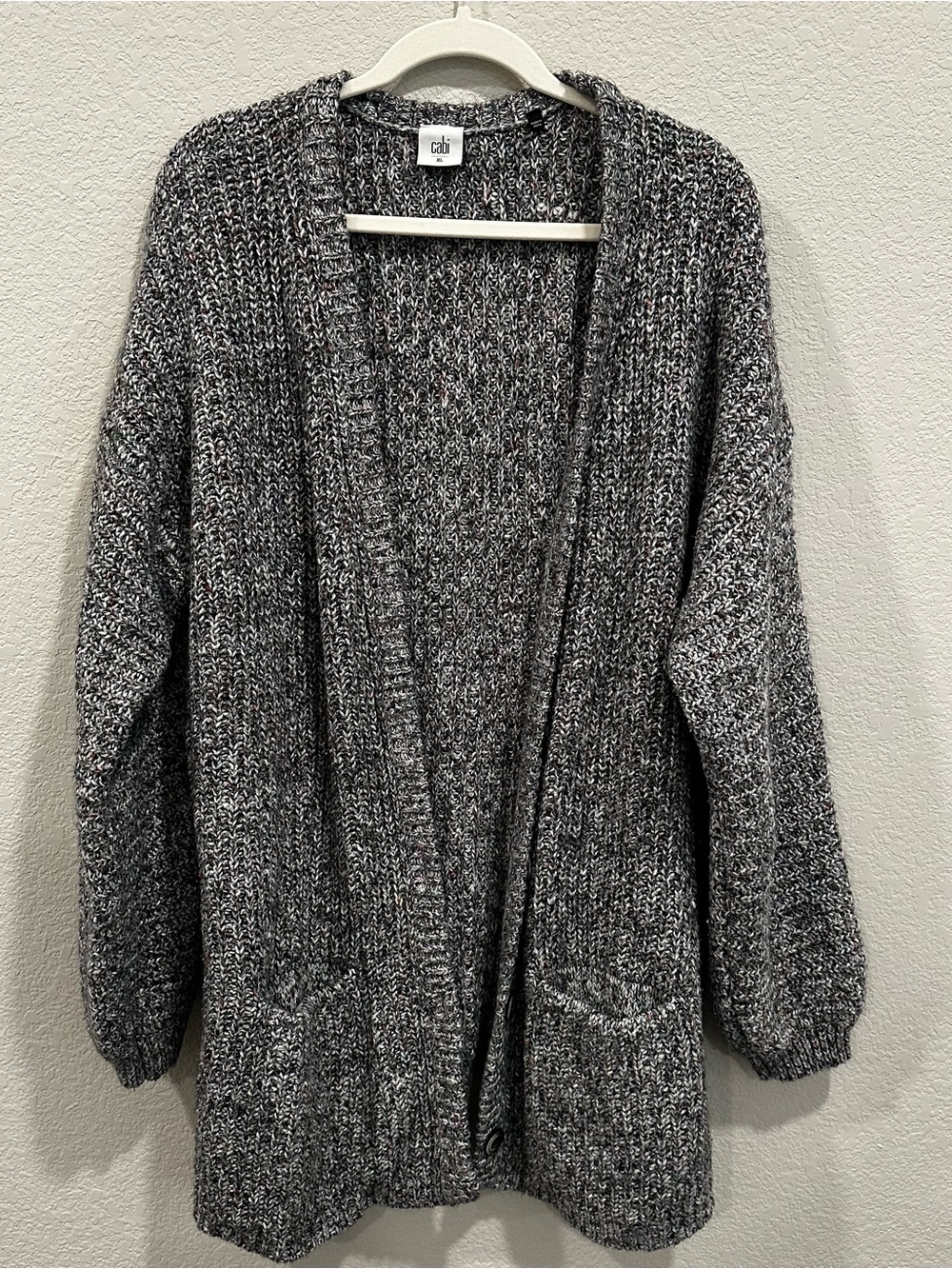 CAbi Marled Charcoal Open-Front Cardigan